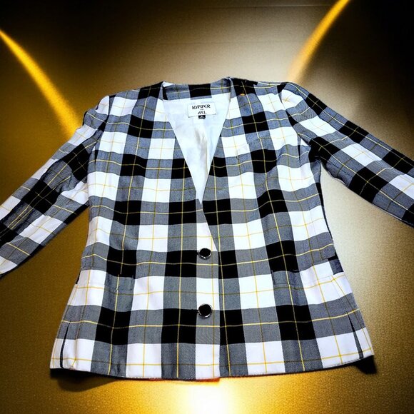 Kasper Plaid Blazer Jacket – Black, White & Yellow Check - Picture 5 of 9